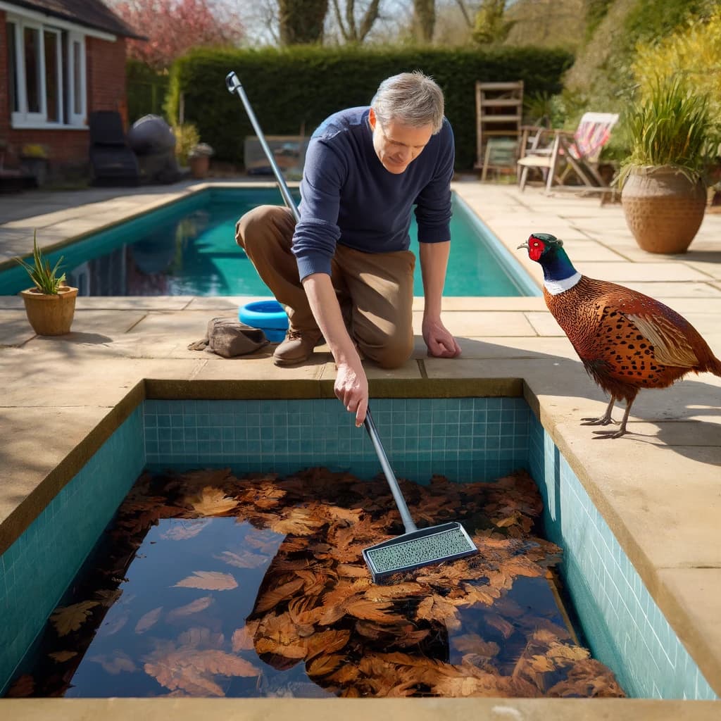 man cleaning pool